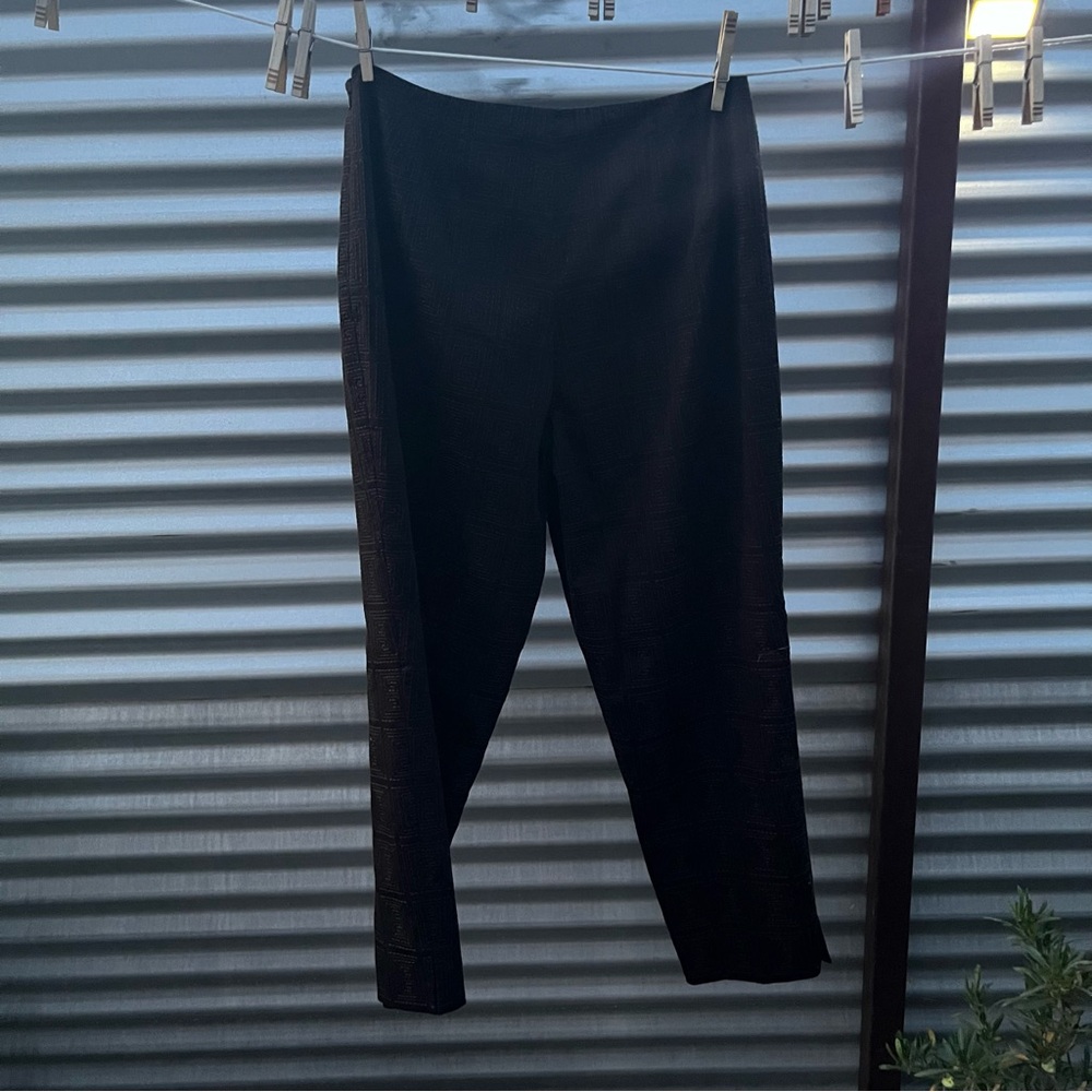 Talbots Black Trousers With Brown Geometric Embro… - image 7